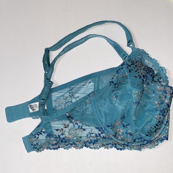 36E 36DD Wacoal Sling lift Teal Floral Embroider Underwire Bra 65191 Loop Straps - Picture 10 of 16